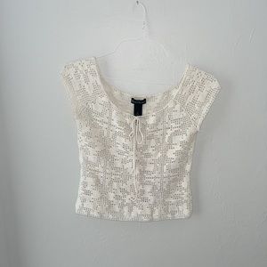 Y2K crocheted Bebe cream top